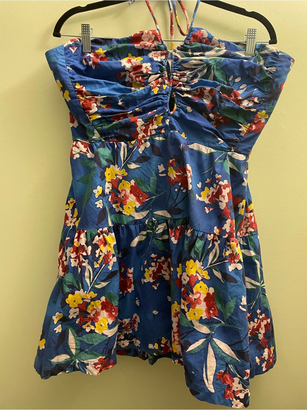 Anthropologie Emily Dress Strapless Blue Floral Halter Mini Dress Size 12